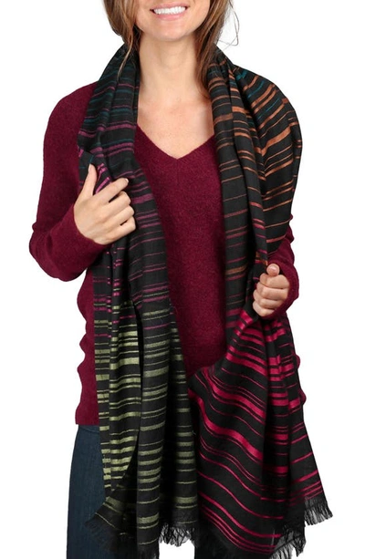 Shop Saachi Rainbow Stripe Wool Scarf In Black