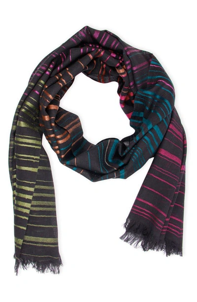 Saachi Rainbow Stripe Wool Scarf In Black