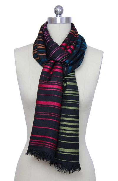 Saachi Rainbow Stripe Wool Scarf In Black