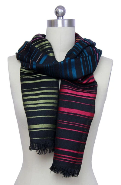 Saachi Rainbow Stripe Wool Scarf In Black