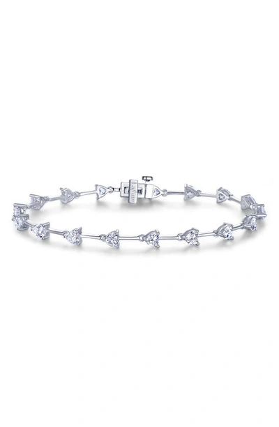 Shop Lafonn Platinum Bonded Sterling Silver Simulated Diamond Heart Bar Station Bracelet In White/ Silver