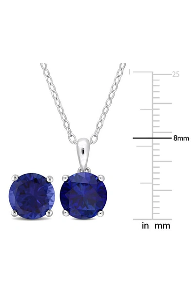 Delmar Sterling Silver Round Lab Created Sapphire Stud Earrings & Necklace Set In Blue