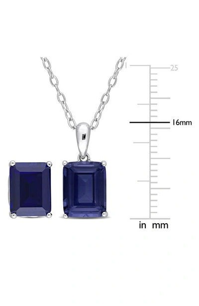 Shop Delmar Emerald Cut Lab Created Sapphire Pendant Necklace & Stud Earrings Set In Blue