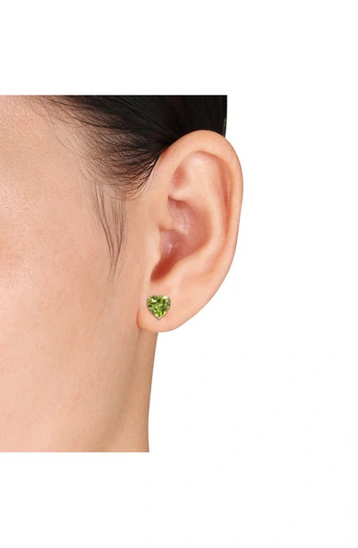 Shop Delmar Sterling Silver Peridot Heart Stud Earrings In Green