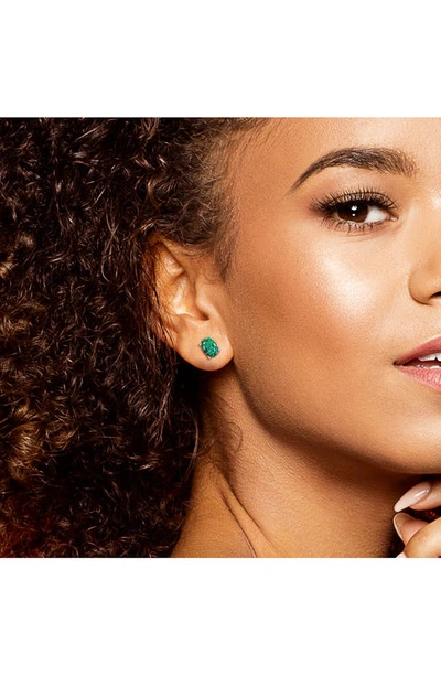 Delmar Sterling Silver Oval Lab Created Emerald Stud Earrings & Necklace Set In Green