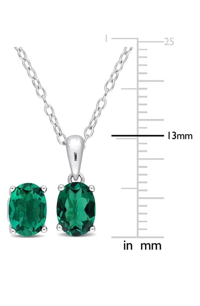 Delmar Sterling Silver Oval Lab Created Emerald Stud Earrings & Necklace Set In Green