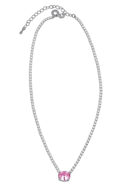 Shop Cz By Kenneth Jay Lane Oval Cubic Zirconia Pendant Tennis Necklace In Pink/ Silver