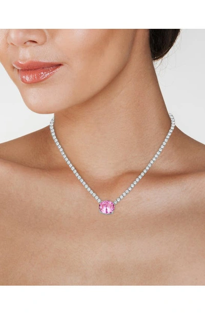 Shop Cz By Kenneth Jay Lane Oval Cubic Zirconia Pendant Tennis Necklace In Pink/ Silver