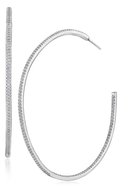 Cz By Kenneth Jay Lane Pavé Cubic Zirconia Inside Out Hoop Earrings In Clear/ Silver