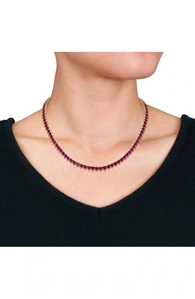 Shop Delmar Heart Cut Lab Created Ruby Tennis Necklace In Red