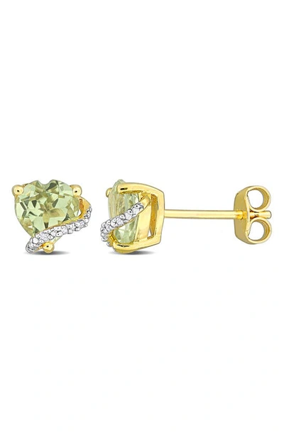 Shop Delmar 18k Gold Plated Sterling Silver Green Quartz & Diamond Heart Stud Earrings