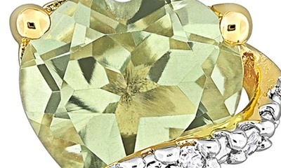 Delmar 18k Gold Plated Sterling Silver Green Quartz & Diamond Heart Stud Earrings In Green