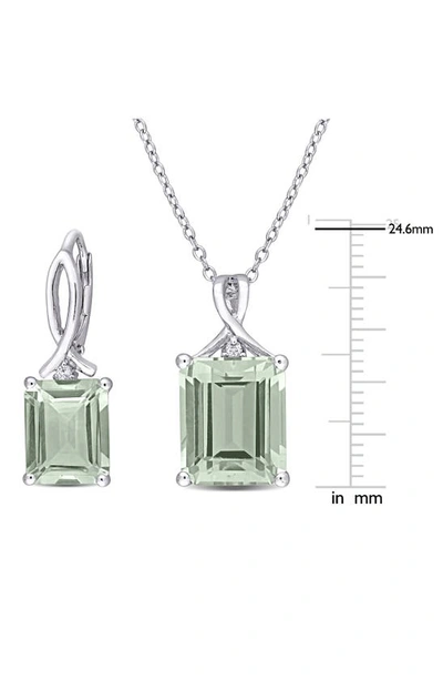 Delmar Sterling Silver Green Quartz & White Topaz Earrings & Necklace Set In Green