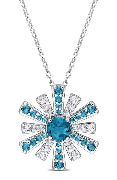 Shop Delmar Sterling Silver London Blue Topaz & White Topaz Sunburst Pendant Necklace