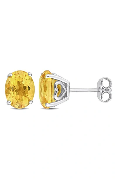 Shop Delmar Sterling Silver Lab-created Citrine Oval Stud Earrings In Yellow