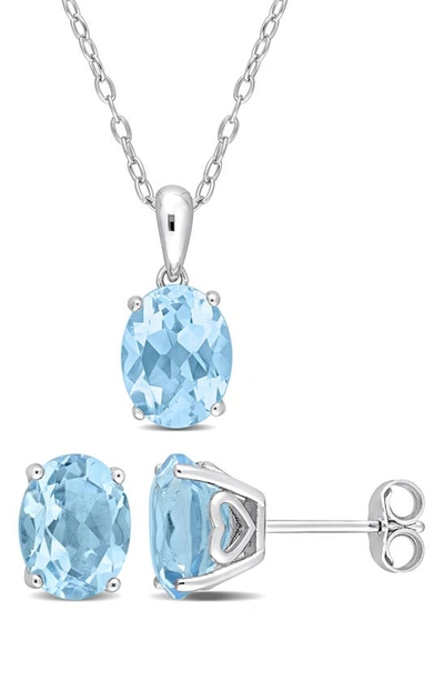 Shop Delmar Sterling Silver Oval Sky Blue Topaz Stud Earrings & Necklace Set