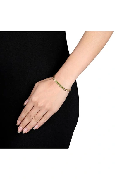 Shop Delmar Baguette Peridot Figaro Chain Bracelet In Green