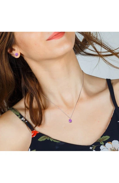 Delmar Round Cut Amethyst Pendant Necklace & Stud Earrings Set In Purple