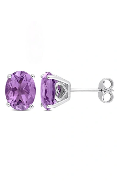 Shop Delmar Sterling Silver Lab-created Amethyst Oval Stud Earrings In Purple