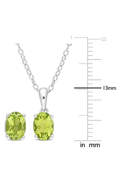 Delmar Sterling Silver Oval Peridot Stud Earrings & Necklace Set In Green
