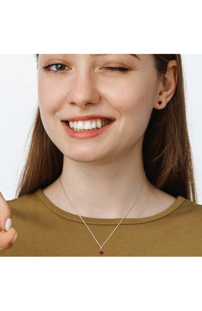 Delmar Sterling Silver Garnet Heart Stud Earrings & Necklace Set In Red
