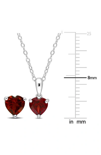 Delmar Sterling Silver Garnet Heart Stud Earrings & Necklace Set In Red