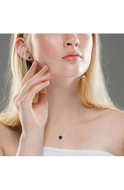 Shop Delmar Heart Cut Lab Created Sapphire Pendant Necklace & Stud Earrings In Blue