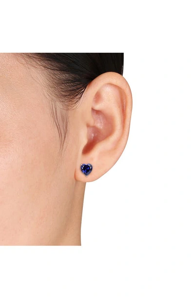 Shop Delmar Heart Cut Lab Created Sapphire Pendant Necklace & Stud Earrings In Blue