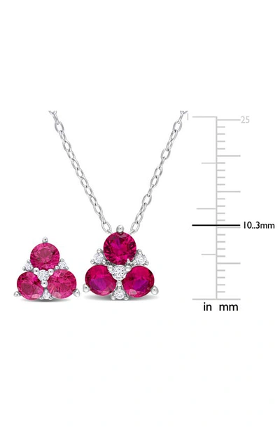 Shop Delmar Sterling Silver Lab Created Ruby & Lab Created White Sapphire Earrings & Necklace Set In Red