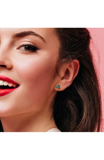 Delmar Sterling Silver Lab Created Emerald & Lab Created White Sapphire Stud Earrings In Green