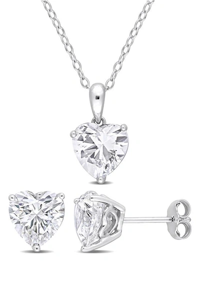 Shop Delmar Sterling Silver Lab Created White Sapphire Heart Stud Earrings & Necklace Set
