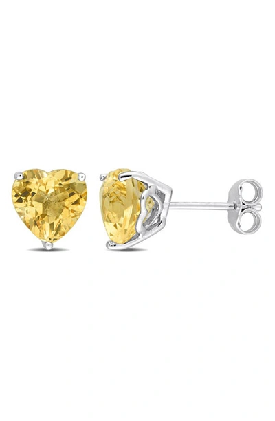 Shop Delmar Heart Cut Citrine Stud Earrings In Yellow