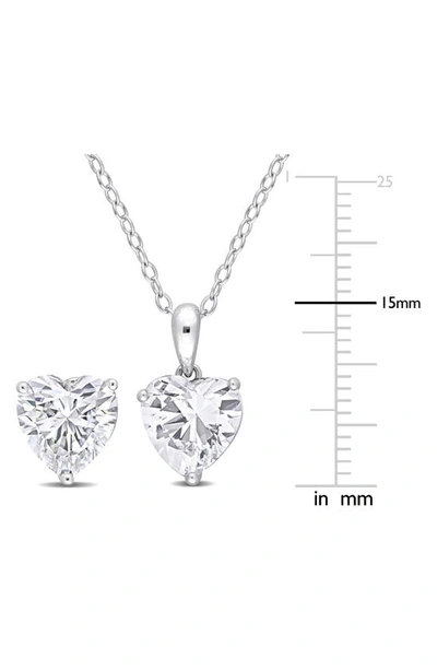 Delmar Sterling Silver Lab Created White Sapphire Heart Stud Earrings & Necklace Set In Silver
