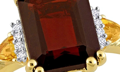 Shop Delmar 18k Gold Plated Sterling Silver Garnet, Citrine & Diamond Ring In Red