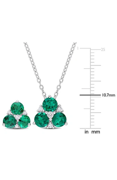 Shop Delmar Lab Created Emerald & Lab Created White Sapphire Pendant Necklace & Stud Earrings Set In Green