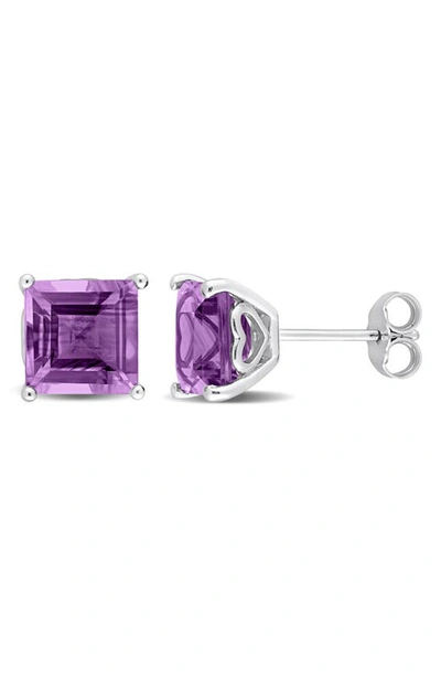 Shop Delmar Sterling Silver Lab-created Amethyst Square Stud Earrings In Purple