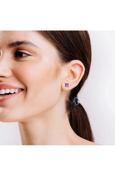 Shop Delmar Sterling Silver Lab-created Amethyst Square Stud Earrings In Purple