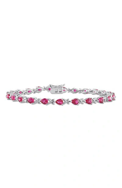 Shop Delmar Sterling Silver Lab Created Ruby Tennis Bracelet In Red