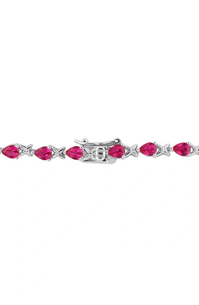 Delmar Sterling Silver Lab Created Ruby Tennis Bracelet In Red