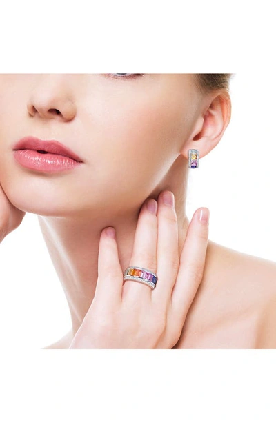 Delmar Sterling Silver Multicolor Sapphire Half Huggie Hoop Earrings & Ring Set In Multicolor