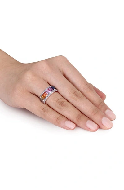 Delmar Sterling Silver Multicolor Sapphire Half Huggie Hoop Earrings & Ring Set In Multicolor