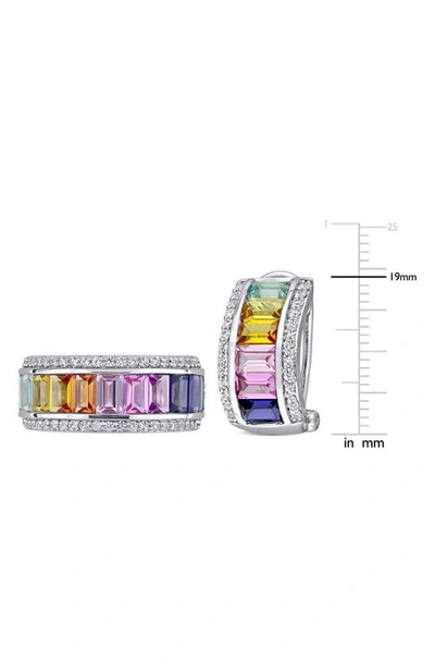 Delmar Sterling Silver Multicolor Sapphire Half Huggie Hoop Earrings & Ring Set In Multicolor
