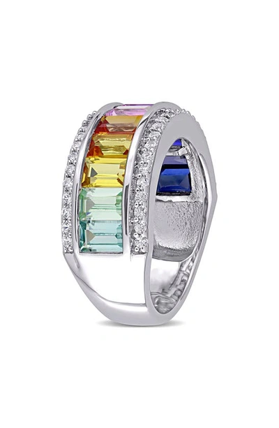Delmar Sterling Silver Multicolor Sapphire Half Huggie Hoop Earrings & Ring Set In Multicolor