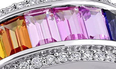 Delmar Sterling Silver Multicolor Sapphire Half Huggie Hoop Earrings & Ring Set In Multicolor