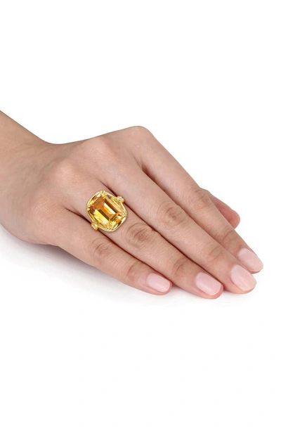 Delmar Open Shank Emerald Cut Citrine & Whtie Topaz Ring In Yellow