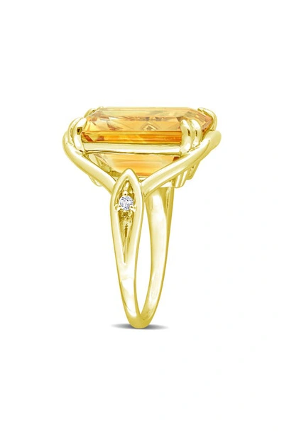 Delmar Open Shank Emerald Cut Citrine & Whtie Topaz Ring In Yellow