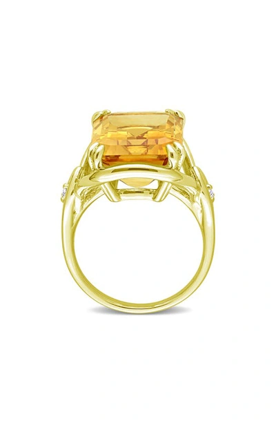 Delmar Open Shank Emerald Cut Citrine & Whtie Topaz Ring In Yellow