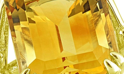 Delmar Open Shank Emerald Cut Citrine & Whtie Topaz Ring In Yellow