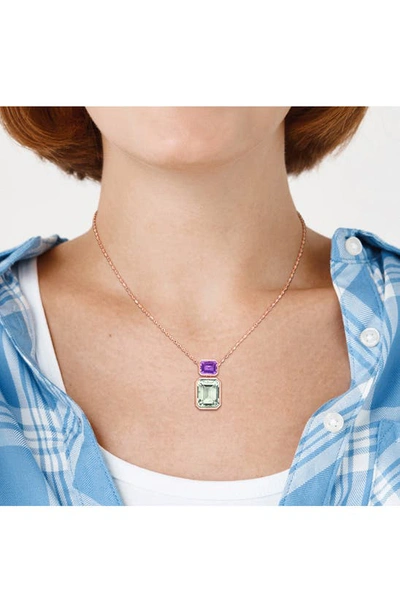 Shop Delmar Octagon Cut Prasiolite & Amethyst Pendant Necklace In Multicolor