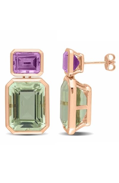 Shop Delmar Octagon Rose De France & Green Quartz Stud Earrings In Multicolor